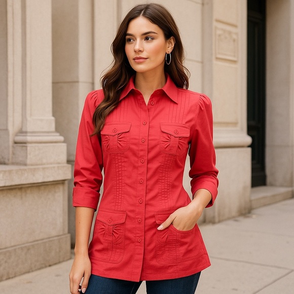 Bebe Utility Tunic Shirt Belle Pink Button-Front Stretch Poplin Blouse Size S - Picture 2 of 14